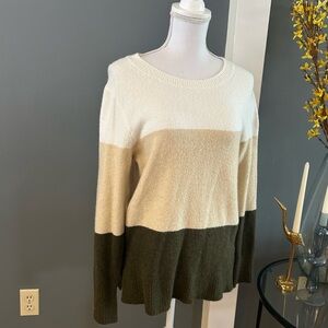 J. Crew Factory  Tri-Tone Sweater in Cream, Tan, and Green~Size S